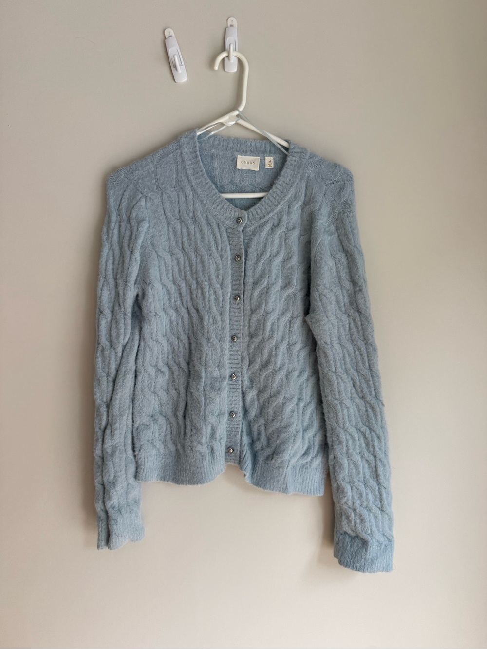 Cyrus Pale Blue Cable Knit Button Cardigan